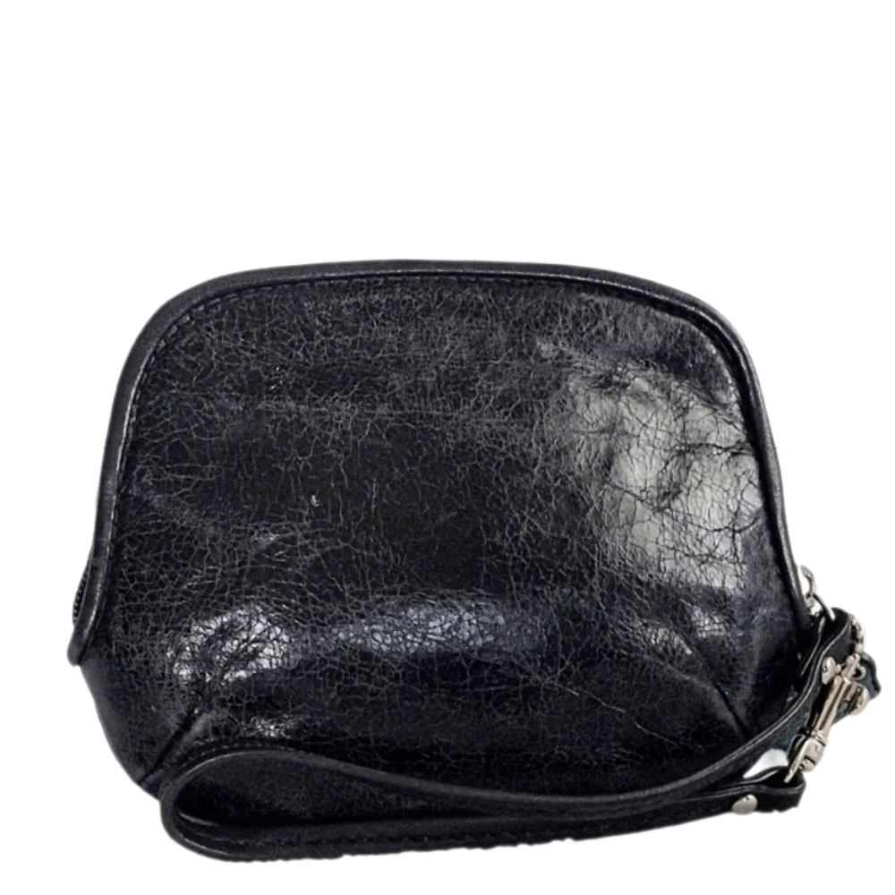 🖤 Coach Poppy Black Polished Leather Mini Bag Legacy Push Lock Wristlet Pouch - Picture 8 of 12